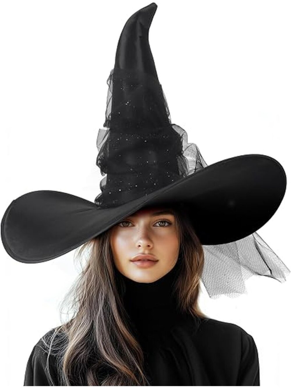 Women's Witch Hat Wide Brim Mesh Halloween Costume Party Headwear